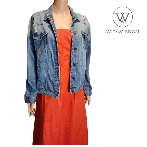 Wit & Wisdom Western Denim Trucker Jacket NWOT Blue Med - Picture 1 of 10